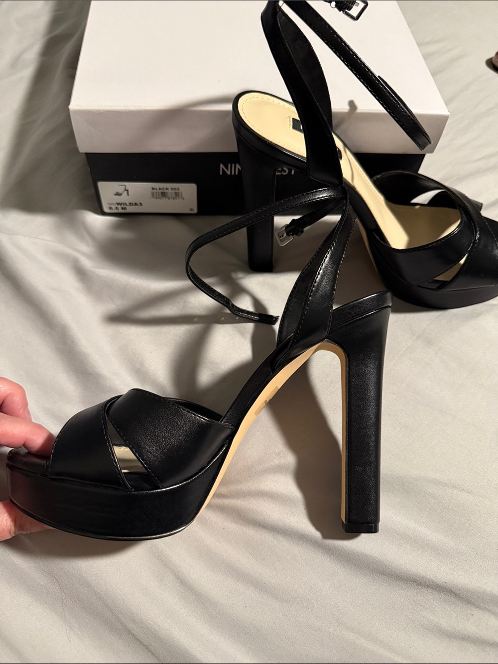 Nine West Wilda3 Black Crisscross Platform Heel 8.5 NEW - Picture 4 of 7